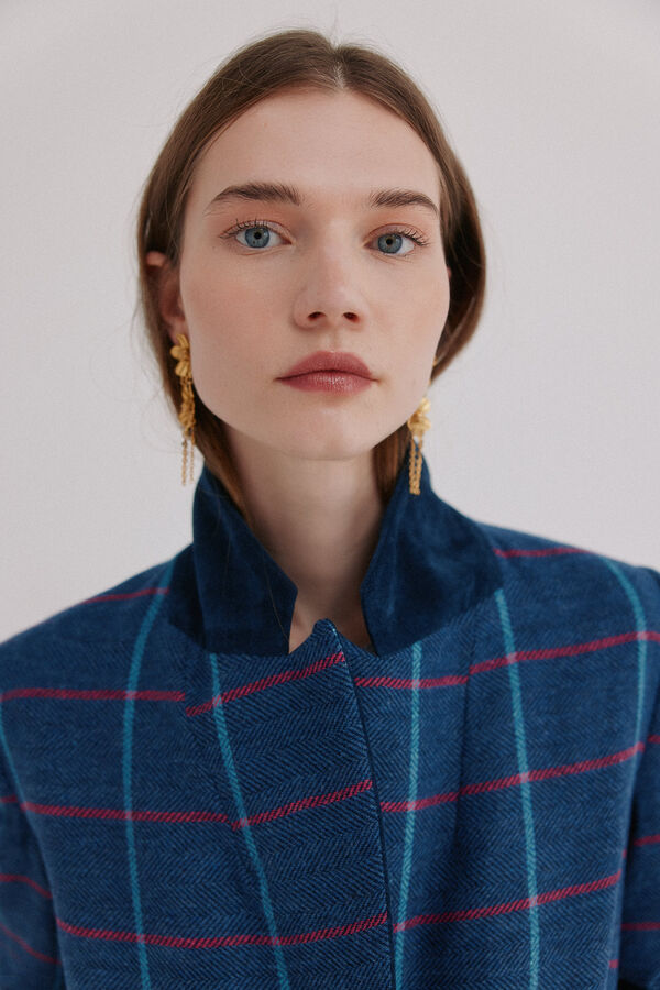 Hoss Intropia Felicia. Casaco comprido aos quadrados Azul