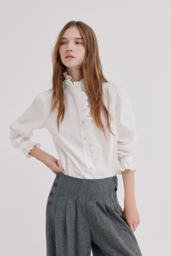 Hoss Intropia Clea. Camisa com folhos Branco