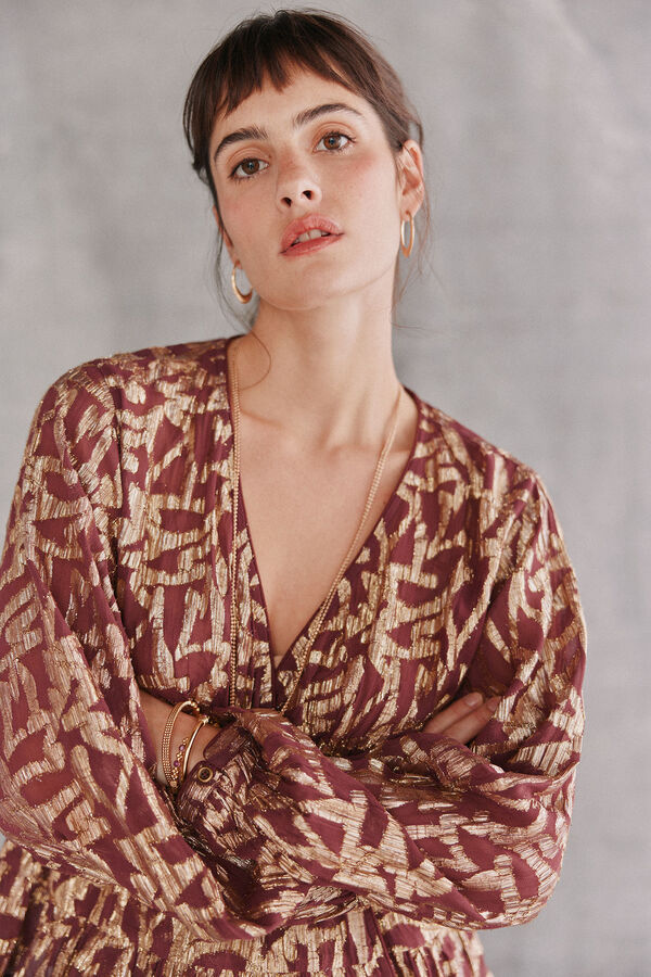 Hoss Intropia Cece. Blusa jacquard dorado. Morado