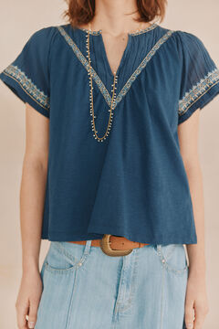 Hoss Intropia Marina. T-shirt bordada Azul