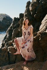 Hoss Intropia Luna. Vestido tul bordado. Beige