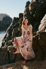 Hoss Intropia Luna. Vestido tul bordado. Beige