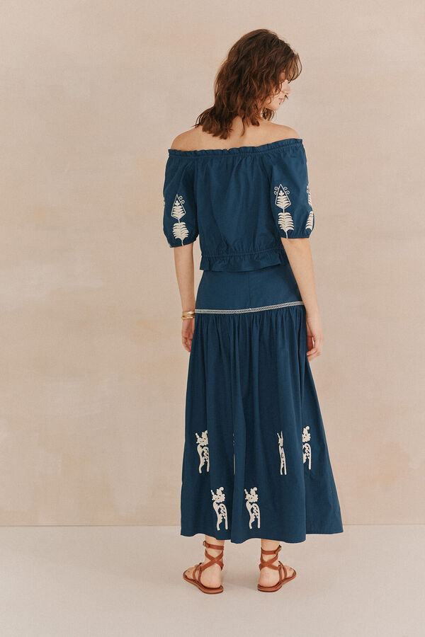 Hoss Intropia Renata. Falda bordada. Azul