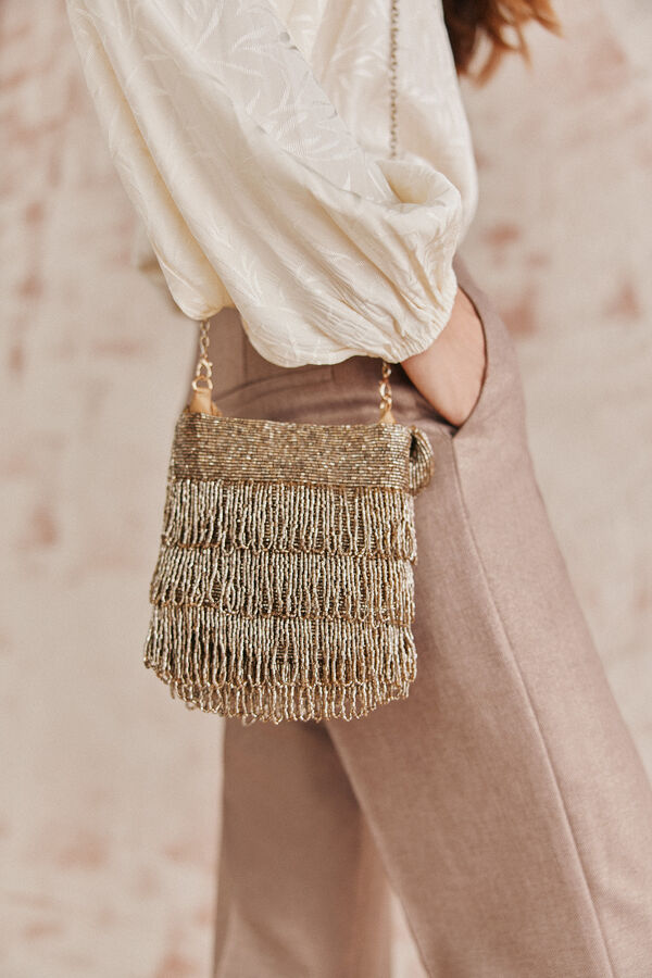 Hoss Intropia Nara. Bolso abalorios flecos Dorado