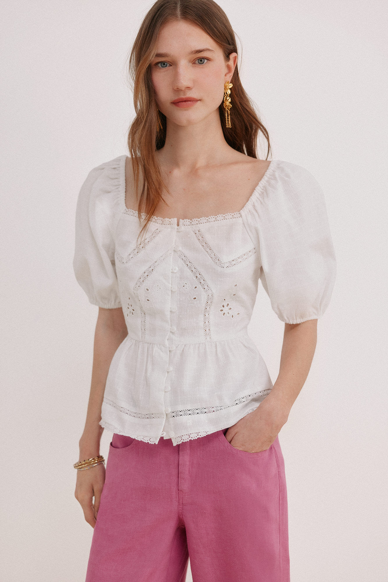 Hoss Intropia Gaia. Blusa rom&aacute;ntica peplum