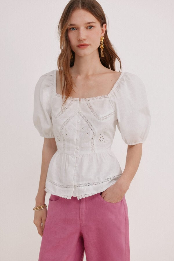 Hoss Intropia Gaia. Blusa peplum rom&acirc;ntica Ecru