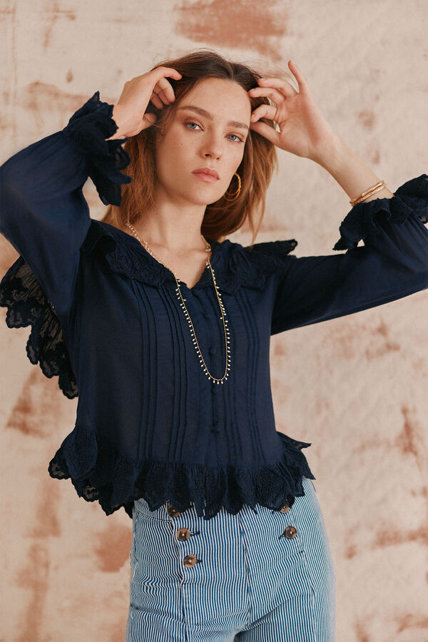 Hoss Intropia Caroline. Blusa com gola. Azul