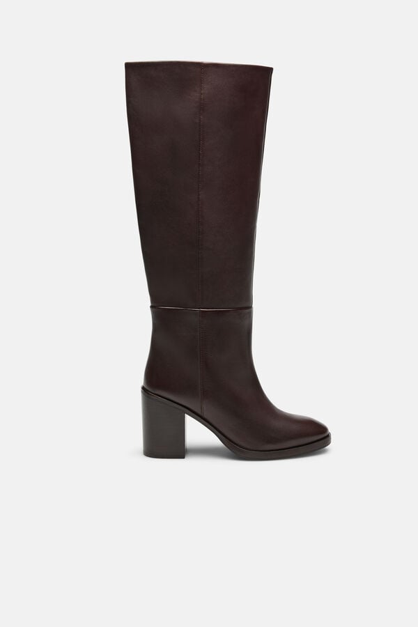 Hoss Intropia Melisa. Bota alta de piel con tac&oacute;n Marron