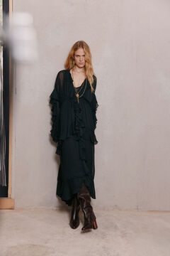 Hoss Intropia Laura. Vestido volantes midi. Verde