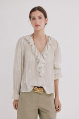 Hoss Intropia Clarisse. Blusa com folhos Ecru