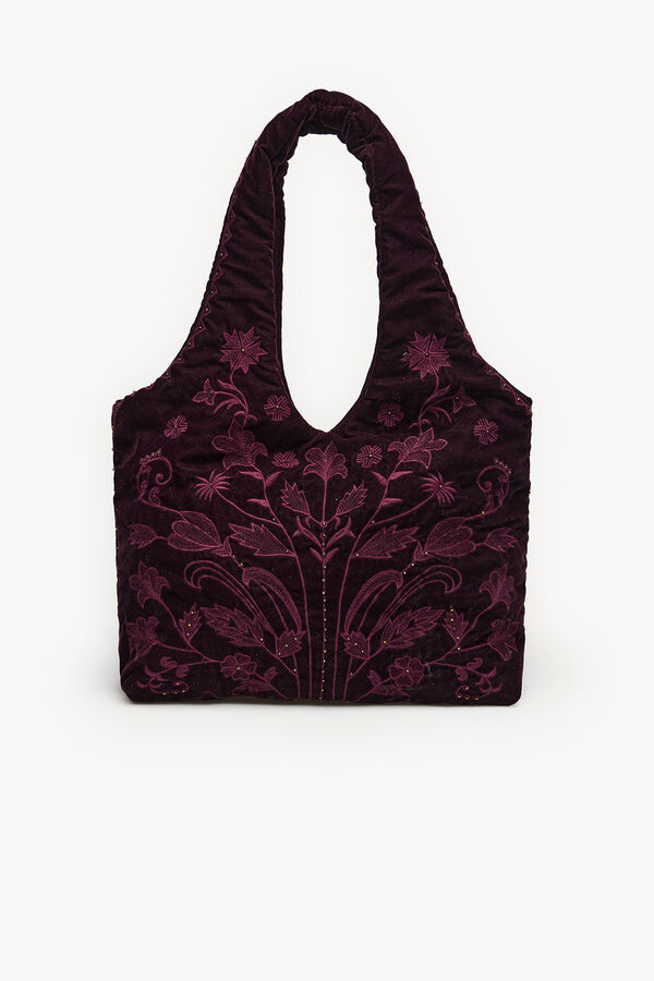 Hoss Intropia Nuria. Bolso hobo terciopelo bordado Marron