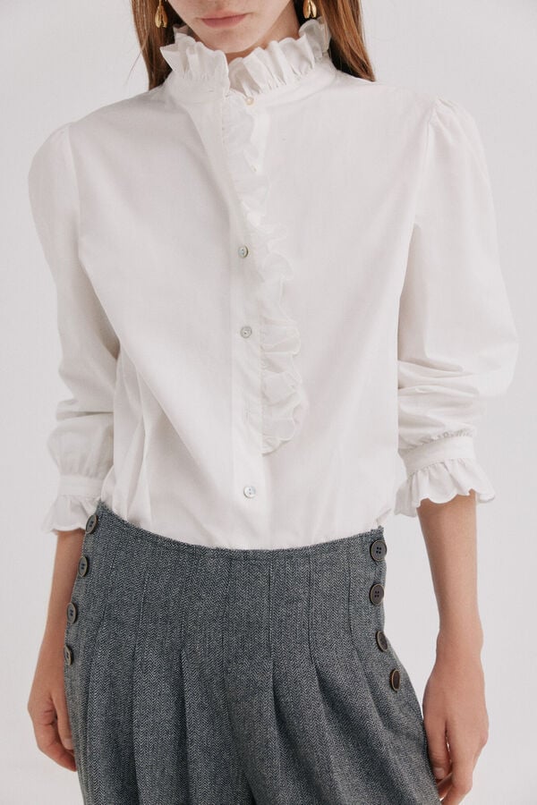 Hoss Intropia Clea. Camisa com folhos Branco