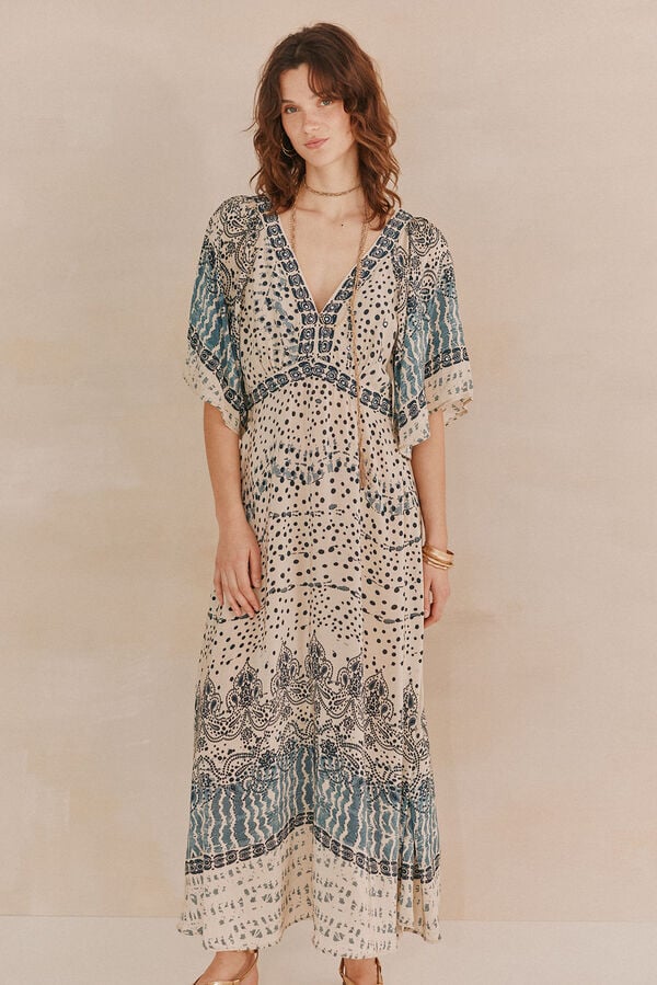 Hoss Intropia Amelia. Vestido bordado. Beige