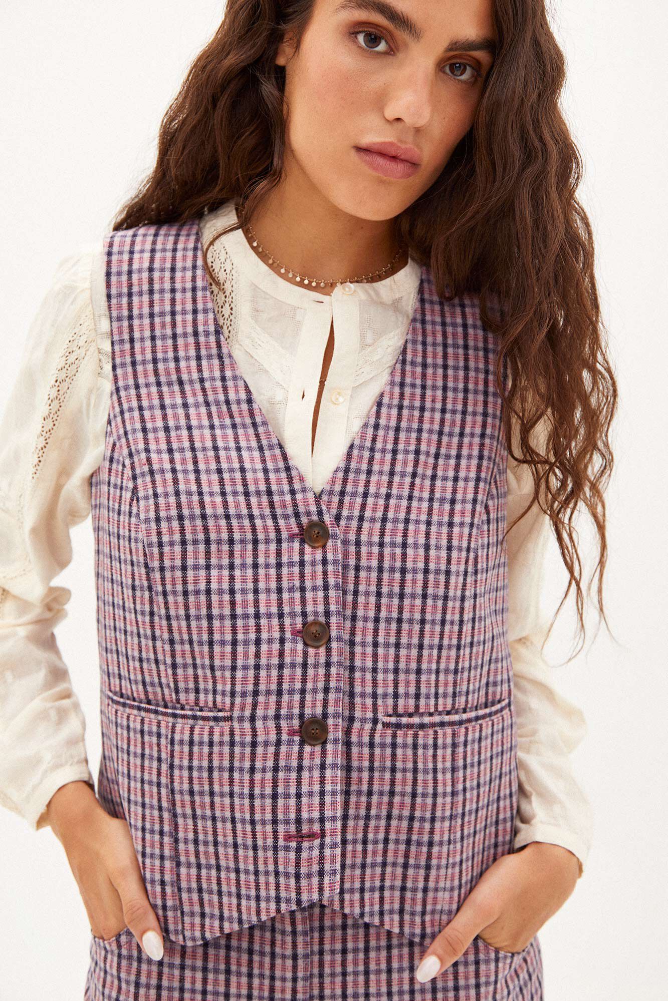 Chaleco de top cuadros mujer