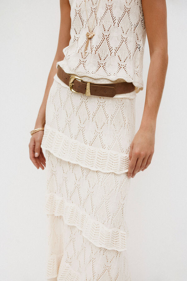 Hoss Intropia Raquel. Saia midi de malha Beige