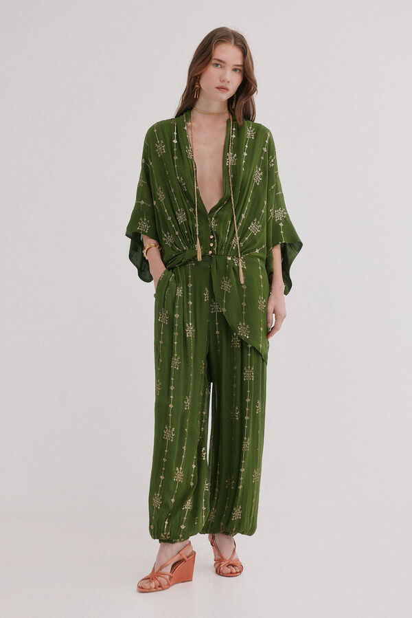 Hoss Intropia Piper. Cal&ccedil;a em tecido bordado Verde