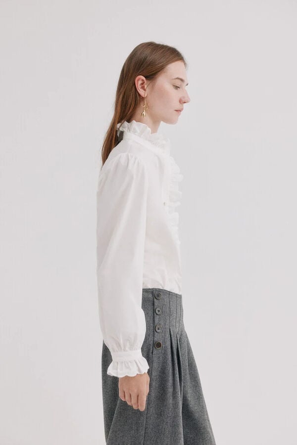 Hoss Intropia Clea. Camisa com folhos Branco