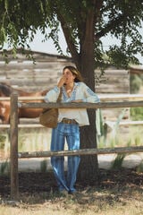 Hoss Intropia Blanca. Jeans riscas Azul