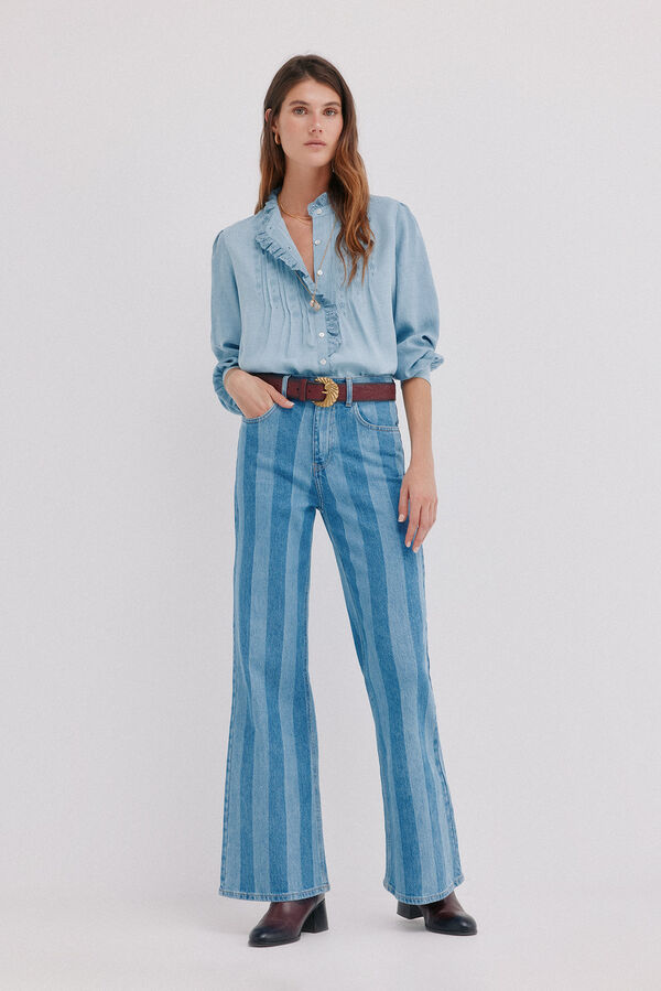 Hoss Intropia Cintia. Blusa com folho na carcela Azul