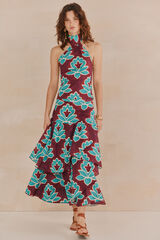 Hoss Intropia Rosa. Saia estampada com folhos. Roxo