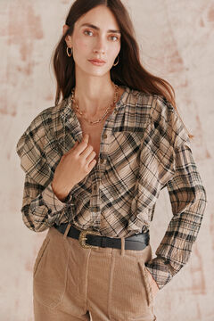 Hoss Intropia Clarisa. Blusa cuados volante. Beige