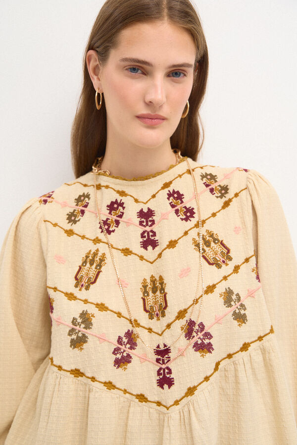 Hoss Intropia Felisa. Blusa bordado Boho. Beige