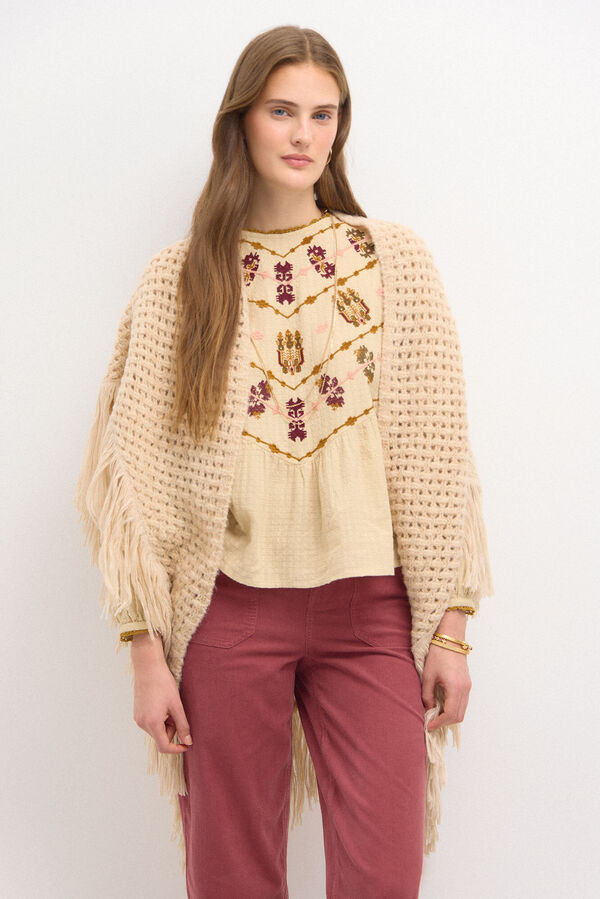 Hoss Intropia Nieves. Chal calado de flecos Beige