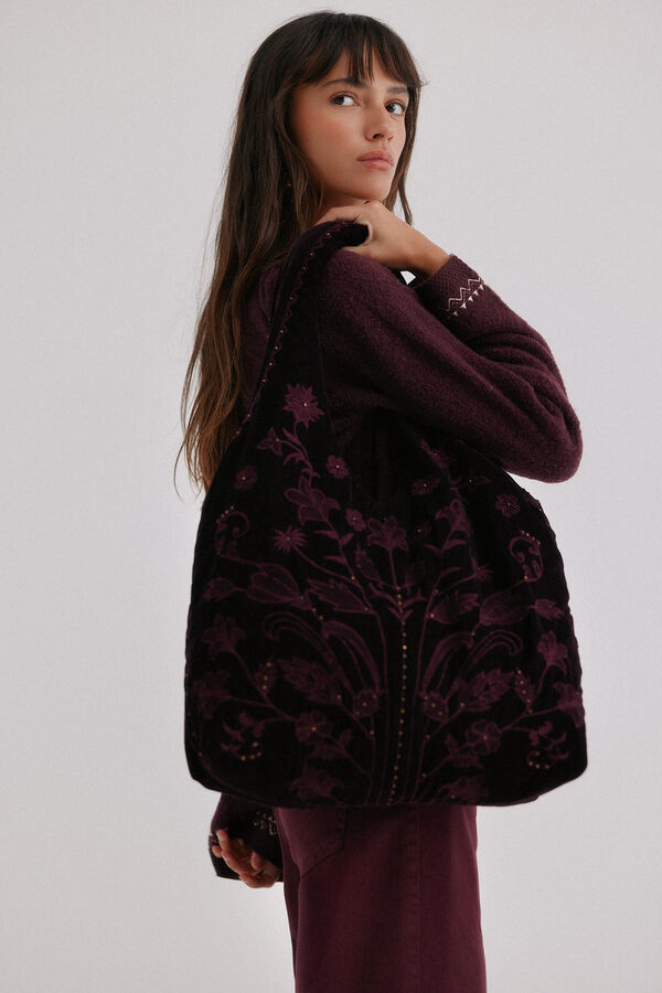 Hoss Intropia Nuria. Bolso hobo terciopelo bordado Marron