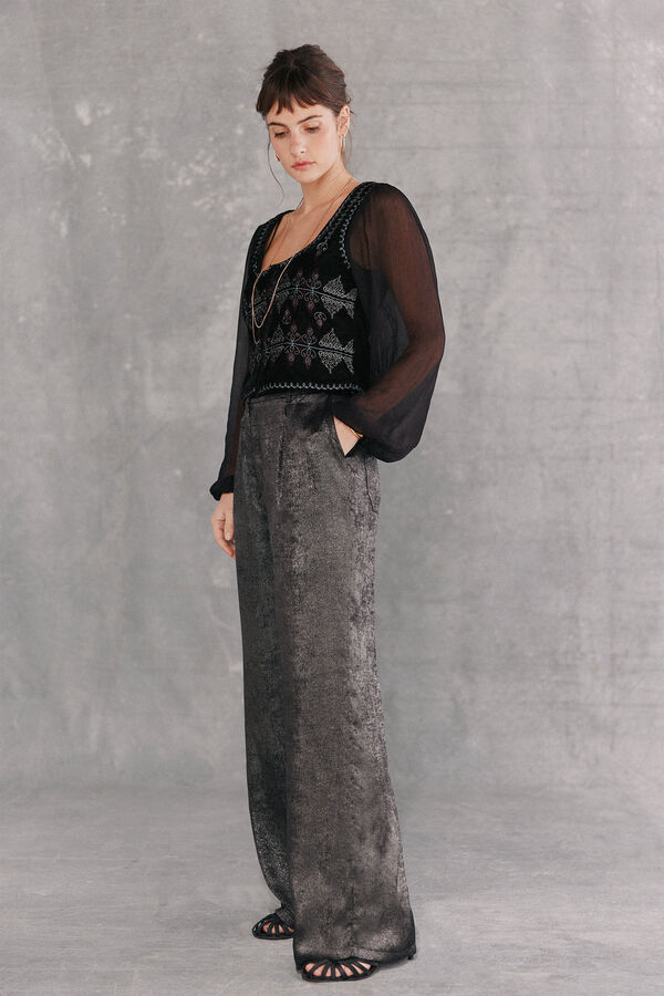 Hoss Intropia Penélope. Pantalón amplio con lurex Gris