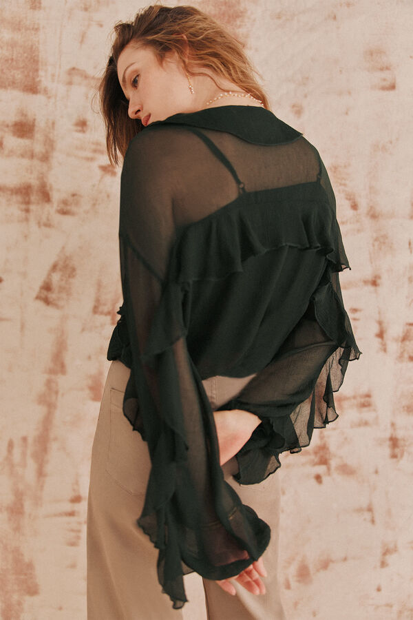 Hoss Intropia Carina. Blusa com babados. Verde