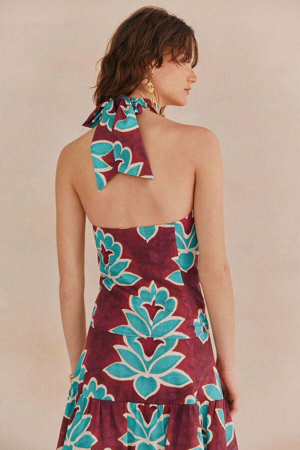 Hoss Intropia Clara. Top estampado halter. Roxo