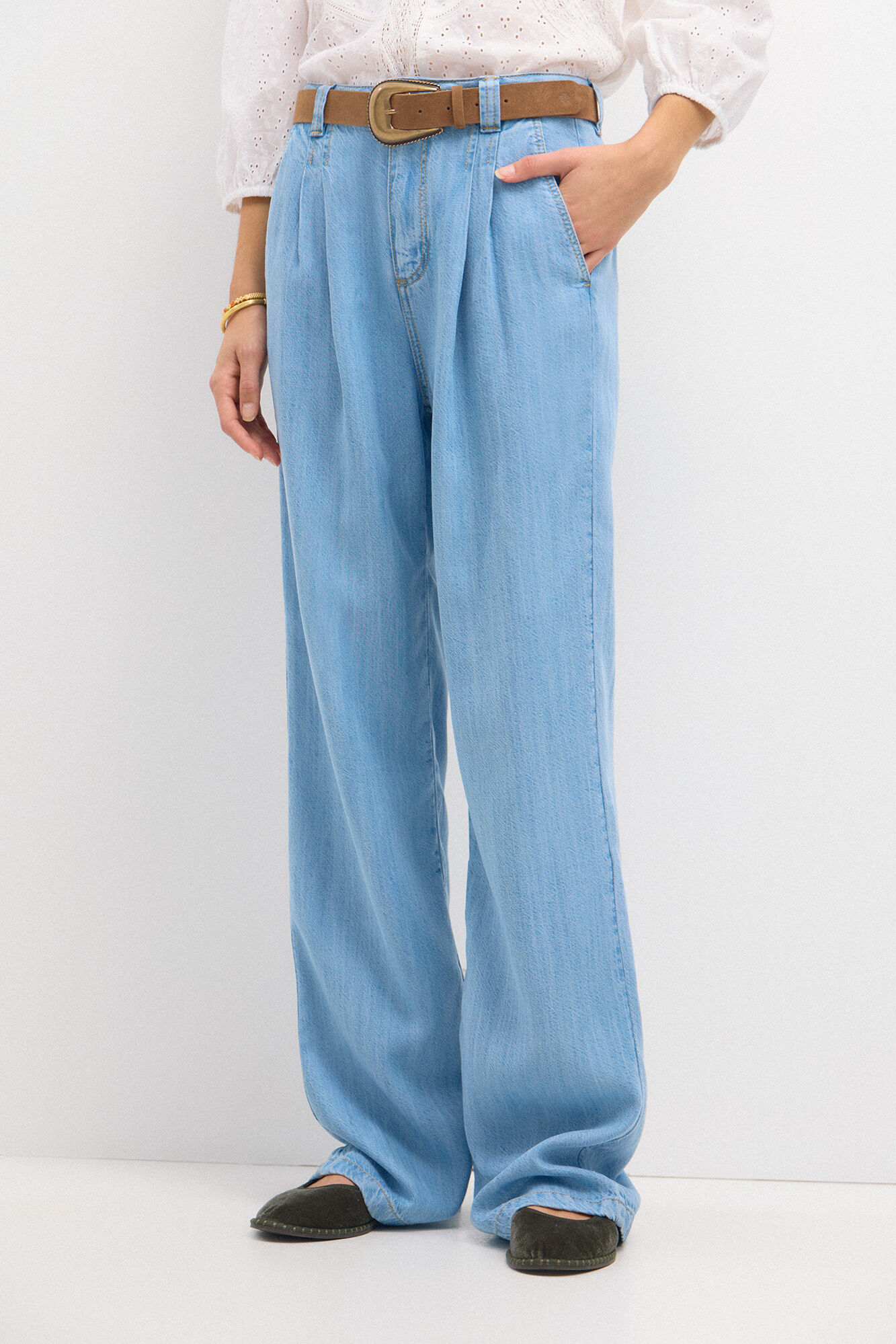 Pantalon fluido vaquero mujer outlet