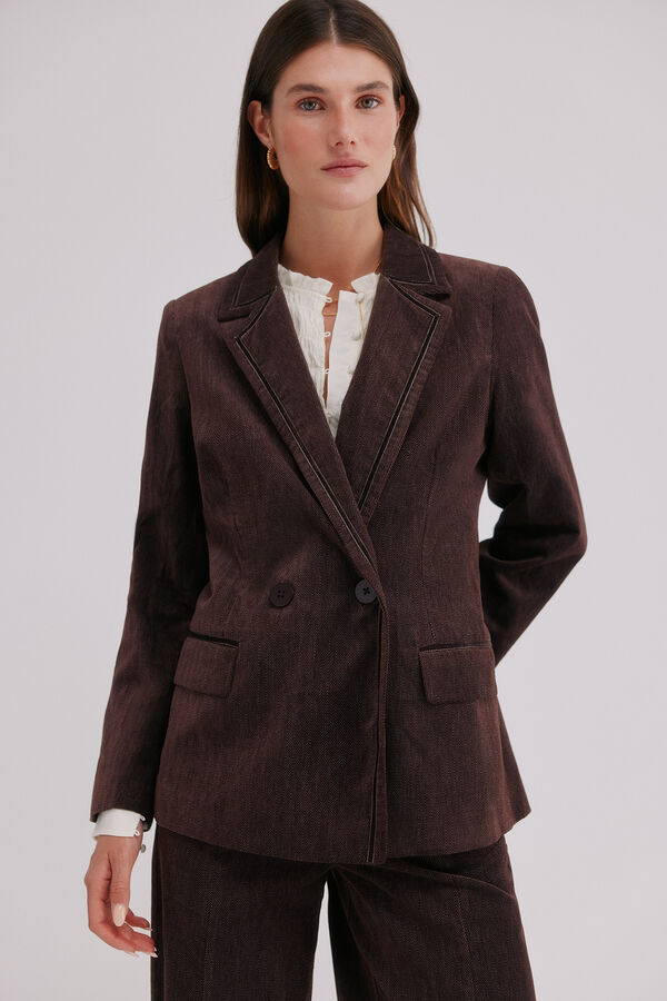 Hoss Intropia Esther. Blazer de veludo cotelê Castanho