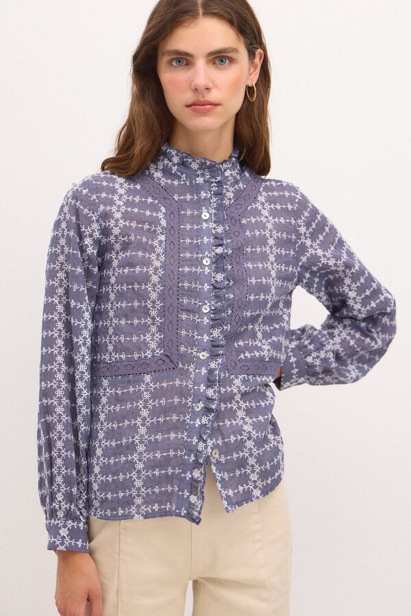 Hoss Intropia Rona. Blusa bordada. Azul