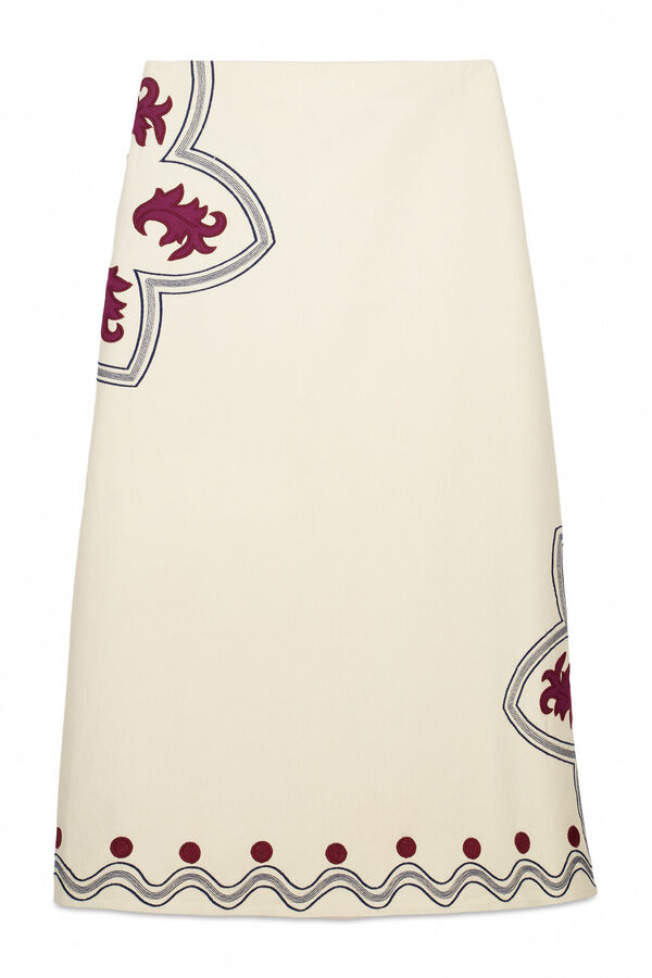 Hoss Intropia Paulina. Saia com remendos bordados. Beige