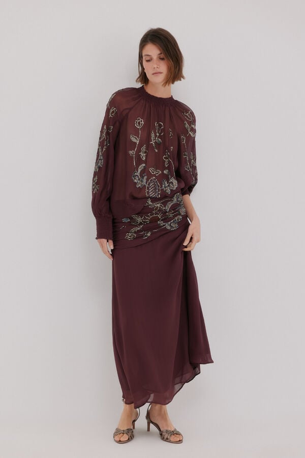 Hoss Intropia Cenese.Blusa beads Granate