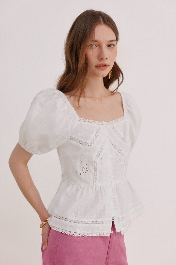 Hoss Intropia Gaia. Blusa peplum rom&acirc;ntica Ecru