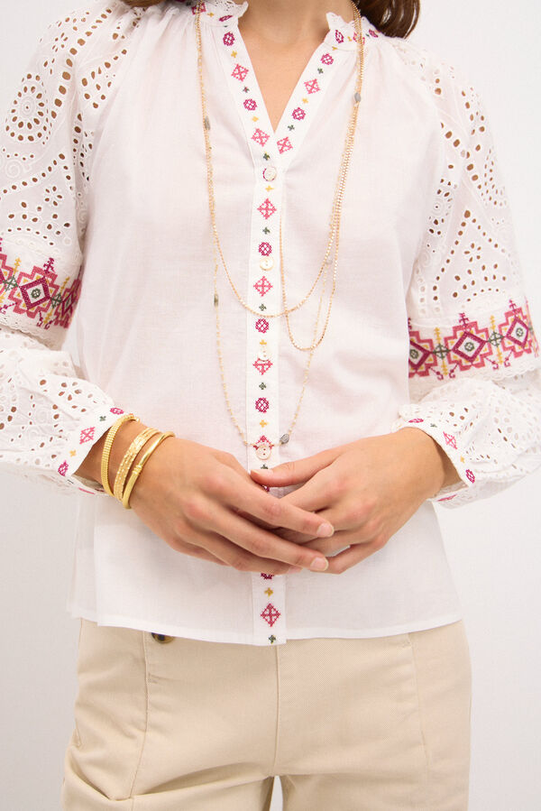 Hoss Intropia Rebeca. Camisa bordada. Branco