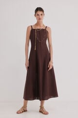 Hoss Intropia Antonela. Vestido midi em linho Castanho