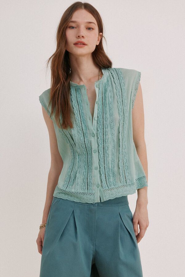Hoss Intropia Cora. Blusa encajes Verde