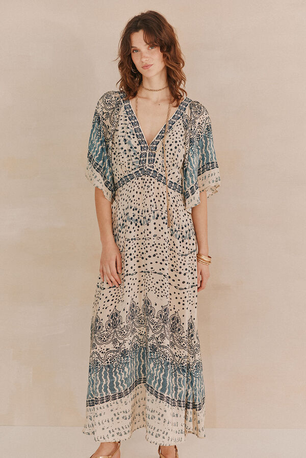 Hoss Intropia Amelia. Vestido bordado. Beige