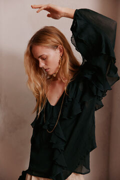 Hoss Intropia Carina. Blusa volantes. Verde