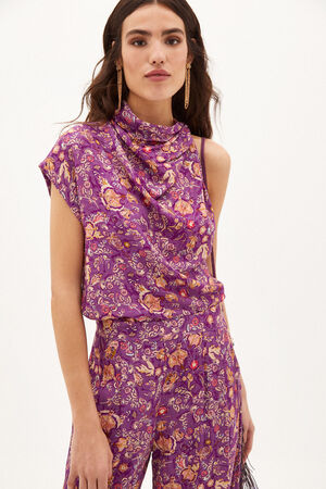 Aroa. Top asim&eacute;trico estampado