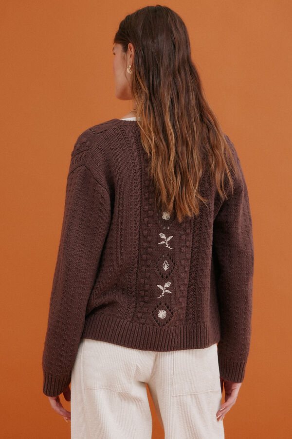 Hoss Intropia Ilena. Casaco de malha bordado Castanho