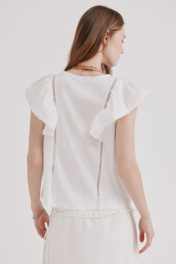 Hoss Intropia Mavie.Camiseta volantes Blanco