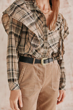 Hoss Intropia Clarisa. Blusa cuados volante. Beige