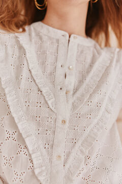 Hoss Intropia Consuelo. Blusa bordada volantes. Blanco