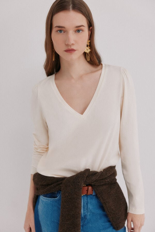 Hoss Intropia Mabel. T-shirt lavagem desbotada Ecru