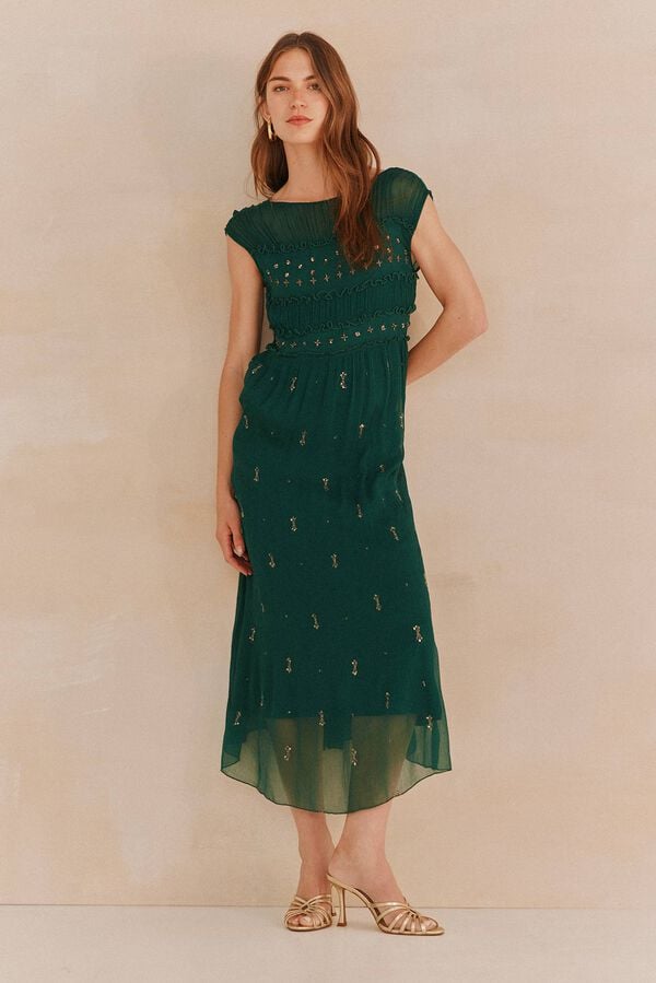 Hoss Intropia Luciana. Vestido con aplicaciones Verde