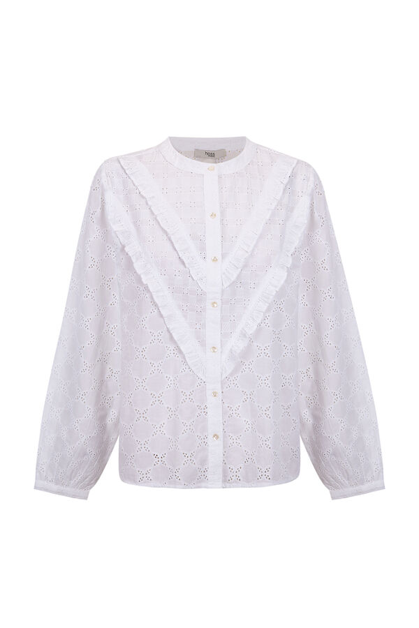 Hoss Intropia Consuelo. Blusa bordada com babados. Branco